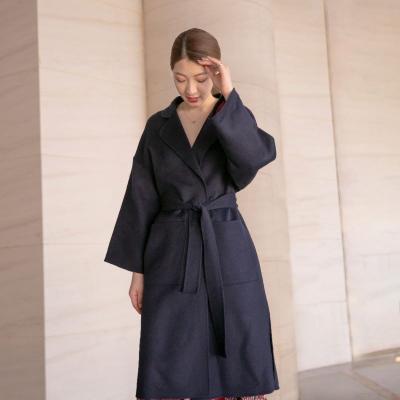 China Anti-wrinkle handmade double faced oversized woolen coat women casual overcoat belt 100% wool coat long for women for sale