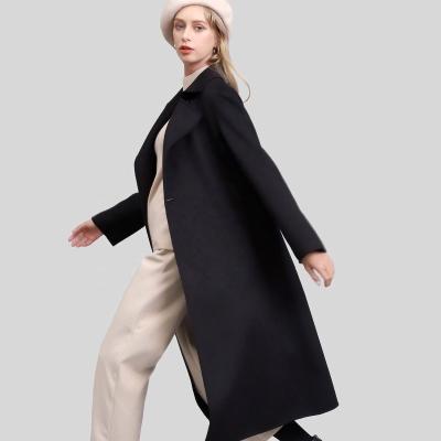 China Anti-wrinkle winter wears for women new designed handmade woolen coat fashion long coat for women double side woolen coat with sashes for sale