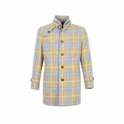 China Anti-wrinkle plaid smart men coat jacket men single breasted wool blue blend checked men coat woolen trench coat for sale