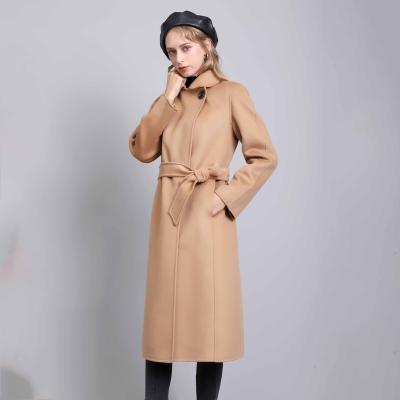 China Anti-wrinkle ladies winter women long coats double side handmade coats camel wool coat cashmere wool winter and autumn wrap belts for sale