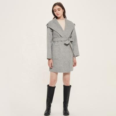 China HANDMADE Gray Handmade Wool Double Face Woolen Coats Women's Double Face Ladies Coats Casual Coats With Hoodie for sale