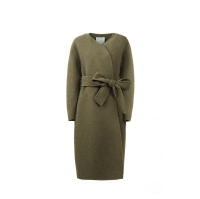 China Anti-wrinkle new design fall 2021 women clothes 100% wool winter women fashion coat double face wool khaki coats with belts for sale