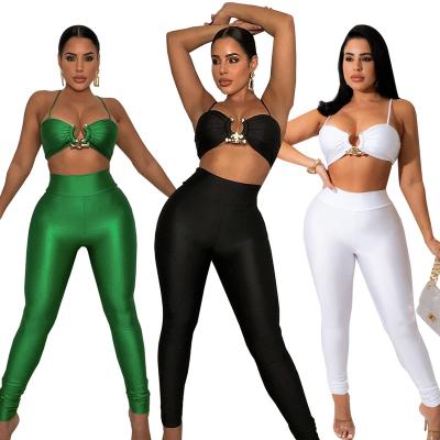 China Anti-pilling Sexy Women Summer Wholesale 2 Piece Sets Party Club Assortment Sets Two Piece Set Tube Pants Solid Top Pants Gaiters for sale