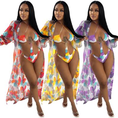 China Plus size 2022 new design new design milk silk print two piece swimwear summer swimwear cover ups for woman for sale