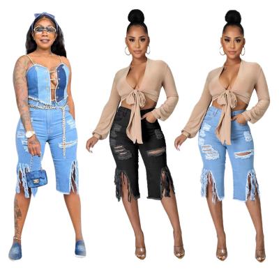 China Sustainable Fashion High Waist Jeans Women Shorts Jeans Tassel Plus Size Womens Jeans for sale