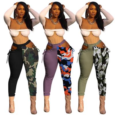 China 2022 sexy women's hot pants and pants hot sexy waist camouflage patchwork QUICK DRY high cut stretch women's outer pants for sale