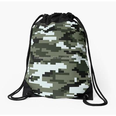 China Travel Bag Camouflage Design Nylon Drawstring Backpack Printed Cheap Nylon Drawstring Shoe Bag for sale