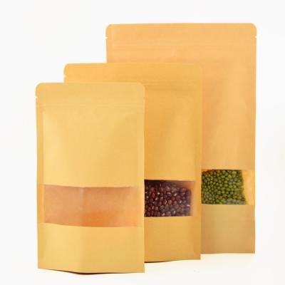 China Recycled Materials Wholesale Brown Biodegradable Zipper Kraft Paper Bags Tea / Food Packaging Stand Up Paper Ziplock Bag for sale