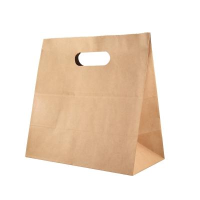 China Recyclable Logo Printing Brown Kraft Paper Customized Shopping Bags Take Away Food Packaging Bags for sale