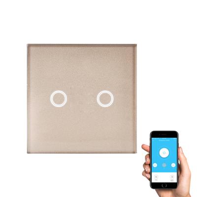 China Support wifi wall light bipolar timer smart touch glass tuya switch gold no neutral work with alexa for sale