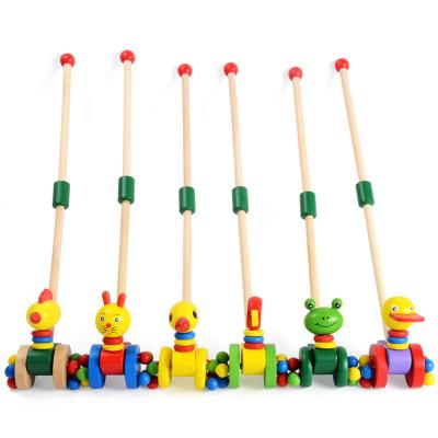 China Eco-friendly Material Detachable Toddler Toys Wooden Toys Walker Wooden Single Pole Toddler Educational Teaching First Walker Toy for sale