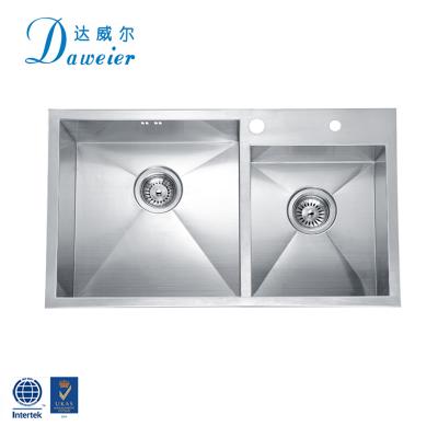 China Without Faucet China Supply 304 Stainless Steel Handmade 1.2MM Double Bowls Kitchen Sink for sale