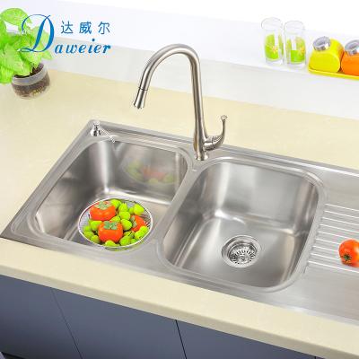 China Without Faucet Factory Direct Easy Clean 304 Stainless Steel Double Bowl Deep Kitchen Sink for sale