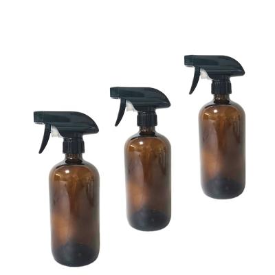 China Modern 500ml 16oz Amber Brown Boston Glass Trigger Spray Bottles With Sprayer For Cleaner for sale