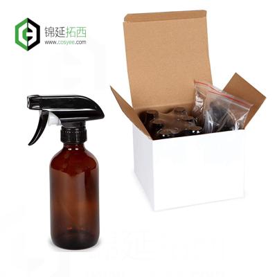 China Black 250ml Amber Glass Boston Spray Bottles Glass Cleaner With Black Hand Trigger for sale