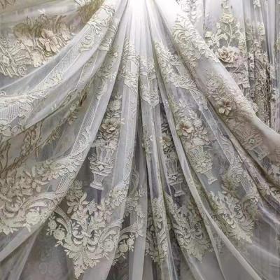 China New Sheer Flower Embroidered Sheer Curtain Fabric Embroidery Designs For Curtains for sale