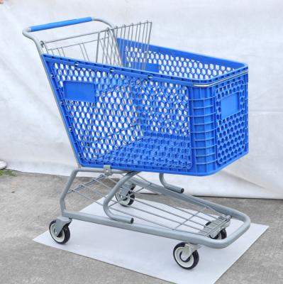 China Unfolding Four Wheel Supermarket Unfolding Trolley Shopping Mall Plastic Steel Carts for sale