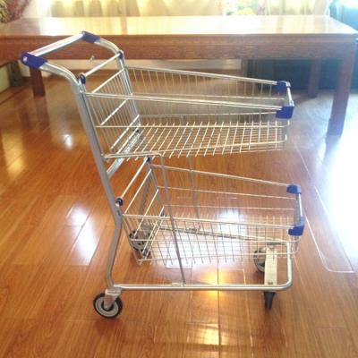 China Customized Design 2 Tier Metal Metal Unfolding Cheap Prices Big Shopping Trolley Carts for sale