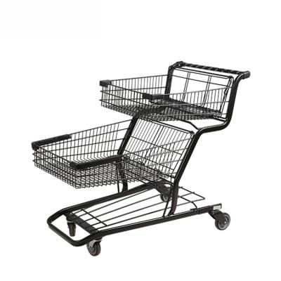 China 2020 Unveiling Large Capacity Supermarket 4 Wheel Retail Double Lays Shopping Cart Trolley for sale