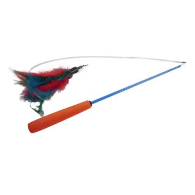 China Viable Colorful Retractable Fishing Rod Cat Wand Cat Teaser Toys Funny Cat Toy With Feather for sale