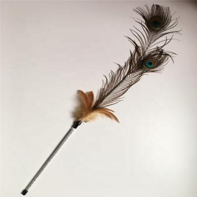 China Factory Viable New Design Peacock Feather Cat Toy Cat Teaser Stick Toy With Feather for sale