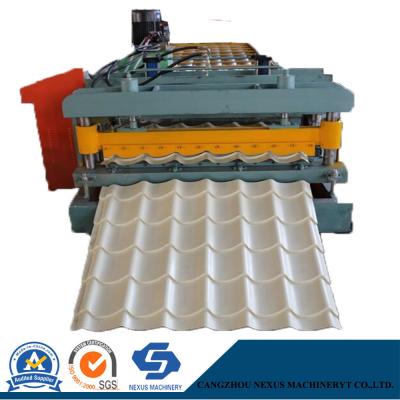 China 1100 Arc Bias Glazed Tile Metal Roofing Sheets Cold Roll Forming Machine for Kenya Market for sale