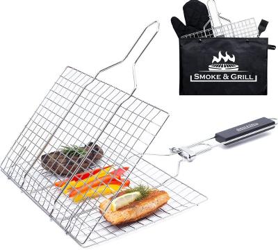 China Dustproof Stainless Steel Large Folding Grilling Baskets with Handle for sale