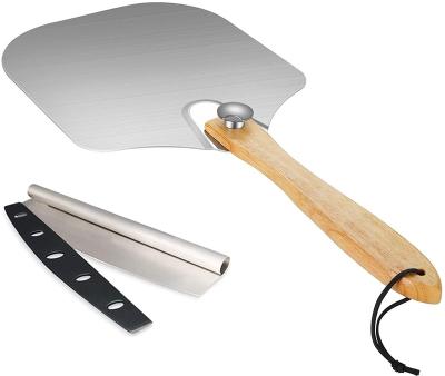 China Factory supply dustproof pizza baking tools wooden pizza paddle pizza paddle metal with wooden handle for sale