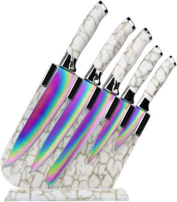 China Viable Wholesale Rainbow 6-Piece Stainless Steel Kitchen Knife Set With Acrylic Block for sale