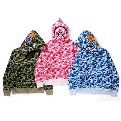 China Plus Size 2020 Hot Sale BAPE Shark Fleece Camouflage Main Zipper Hoodies With Pockets With Asian Size for sale