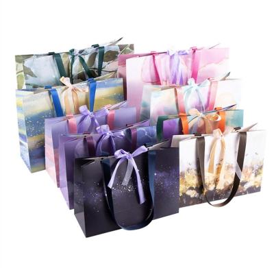 China Recyclable China Factory Custom Wedding Cat House Wing Favor Extra Large Marble Print Lace Paper Shopping Bags With Ribbon Handle for sale