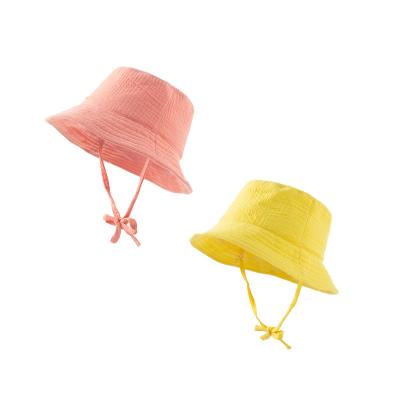 China Simple Wide Floppy Pattern Children Sun Hats Summer Beach Girl Bucket Sun Hats Cotton Chiffon Baby Floral Sun Hats For Boys for sale