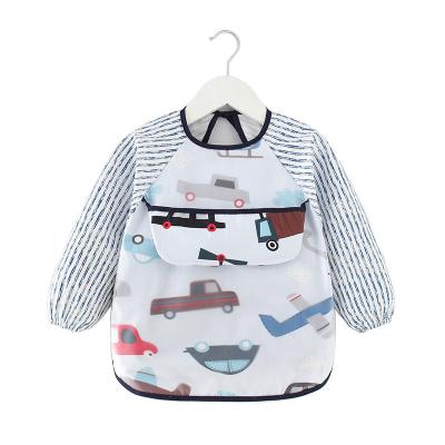 China Baby Printed Cartoon Waterproof Long Sleeve Bib Cute Custom Logo Shirt Apron Washable for sale