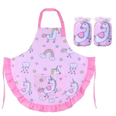 China Zhenpai Factory Direct Drink/Food Custom Design Cute Unicorn Dinosaur Kids Art Painting Shirt With Sleeves Waterproof Apron for sale