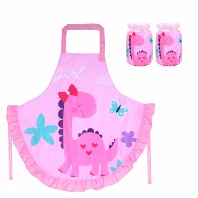 China Drink/Food Custom Design Cute Unicorn Dinosaur Kids Art Painting Shirt Over Sleeves Set Waterproof Apron for sale