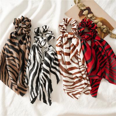 China Hair Decoration Zebra Stripe Printed Snake Skin Patterned Ponytail Hair Tie Square Scarf Large Intestine Hair Tie Fashionable for sale