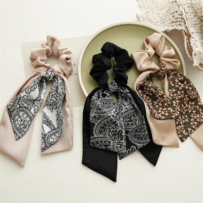 China Floral Chiffon Scarf Hair Decoration Paisley Hair Scrunchies Ties Dyed Hair Bands Ponytail Holder Scrunchy Ties Accessories For Women for sale