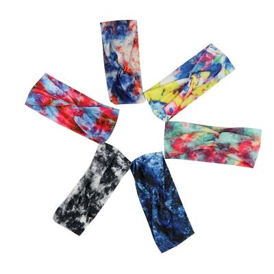 China Non-Slip Tie Dye Printed Stretch Head Wraps Sweat Bands Hair Band Elastic For Women Men Girls Yoga Workout Gym Sports Fitness Non Slip for sale