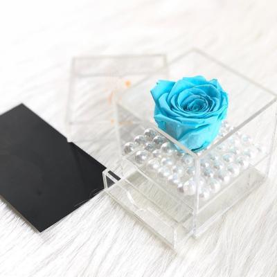 China Preserved New Bridal Bouquets 2020 Promotion Single Flower Rose In Square Acrylics Box Weed Decoration for sale