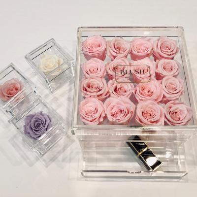 China Wholesale Bridal Rose Forever Rose Preserved Flower Eternal Rose Acrylic Bouquets Box for valentines gifts for sale