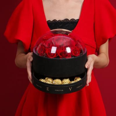 China Home Decoration Valentine's Day Wedding Party Hotel Time Ball Acrylic Transparent Chocolate With Preserved Roses Flower In Ball Box for sale