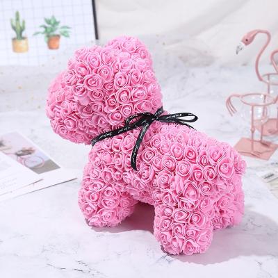 China Bridal Bouquets Wholesale High Quality PE Flower Puppy 40cm Rose Dog Birthday Wedding Valentine's Day Gift for sale