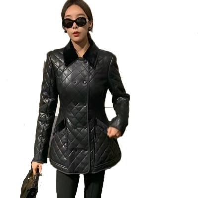 China Women's Solid Color Leather Blazer Anti-Wrinkle Lapel Vintage Women's Casual Coat Slim Elegant Temperament Leather Blazer for sale