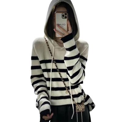 China Vintage White Fashion Casual Hoodie Anti-wrinkle Stripe Wool Sweater Striped Jumper Off White Hoodie Winter Autumn Sweater Women for sale