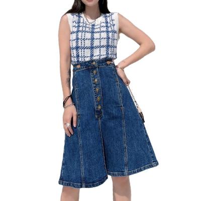 China Anti-Static Ladies Jeans Dresses Women Fashion Retro Girls High Waist Button Pockets Long Jeans Straight Maxi Denim Skirts Lady Jean Skirt for sale