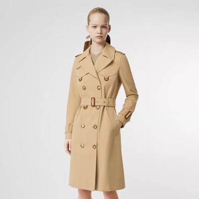 China Classic Women Belted Cross Pea Coat Blazer Jackets Lapel Spring Jackets Long Gap Solid Waterproof Women Coat Ladies Long for sale