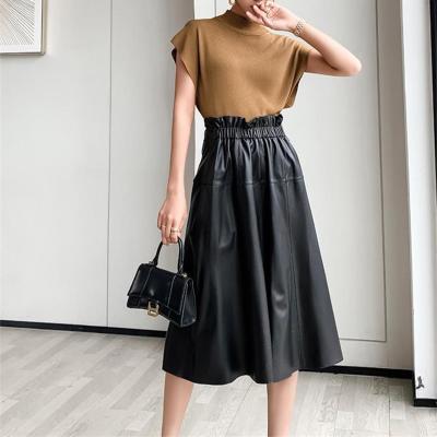 China Anti-static plus size women skirts Mid-calf skirt 2022 mid-rise split high sense long tennis leather women's skirt one line for sale