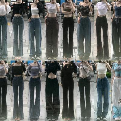 China QUICK DRY New Arrivals Fashion Contrast Color Patchwork Denim Pants Wide Leg Jeans For Women for sale