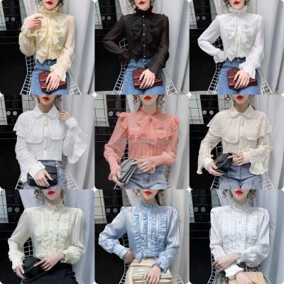 China Anti-pilling Quanzhou Fashionable Casual Plain Ruffles Chiffon Shirts Elegant Blouses Women for sale