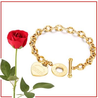 China Chinese Factory Custom Heart TRENDY Rose Gold Plated Chain Pendant Bracelet for Women Jewelry Party for sale